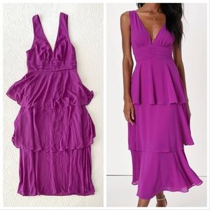 NWOT Lulus Celebration Time Purple Sleeveless Tiered Midi Dress Large